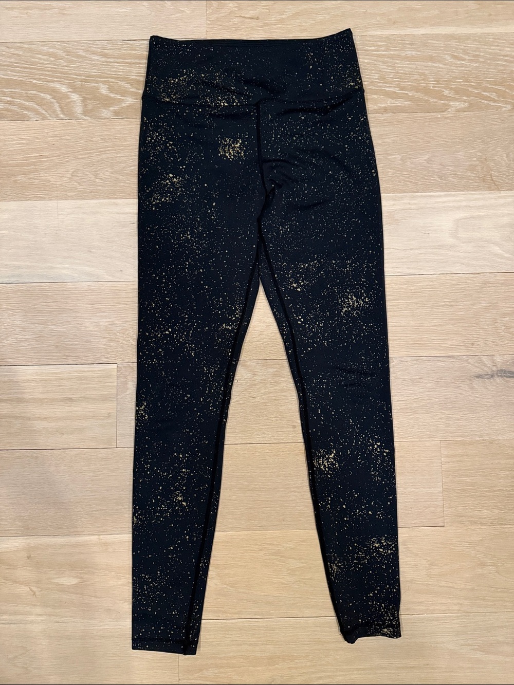 Armorina Black Leggings with Gold Speckle Print, Size S